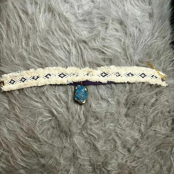 New Leather and Fringe Choker with a Blue Apatite Pendant - Picture 6 of 8